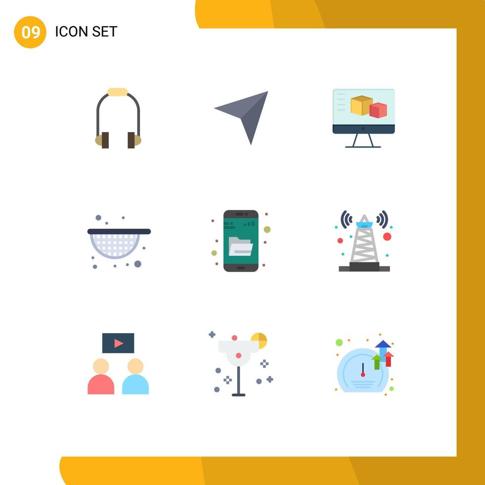 9 Universal Flat Colors Set for Web and Mobile Applications research drive search computer food strainer Editable Vector Design Elements