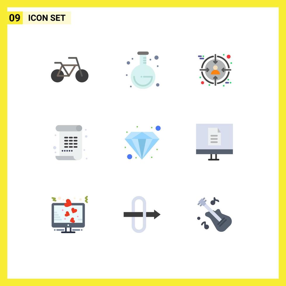 Mobile Interface Flat Color Set of 9 Pictograms of education value target premium paint Editable Vector Design Elements
