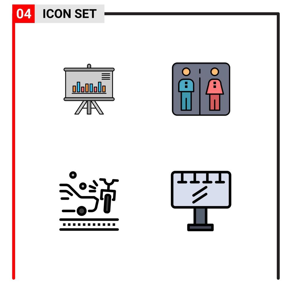 Filledline Flat Color Pack of 4 Universal Symbols of presentation bicycle business machine crash Editable Vector Design Elements