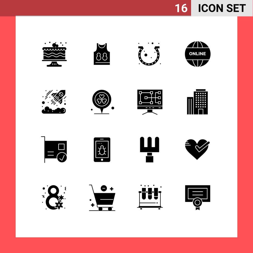 Set of 16 Modern UI Icons Symbols Signs for business website day online luck Editable Vector Design Elements