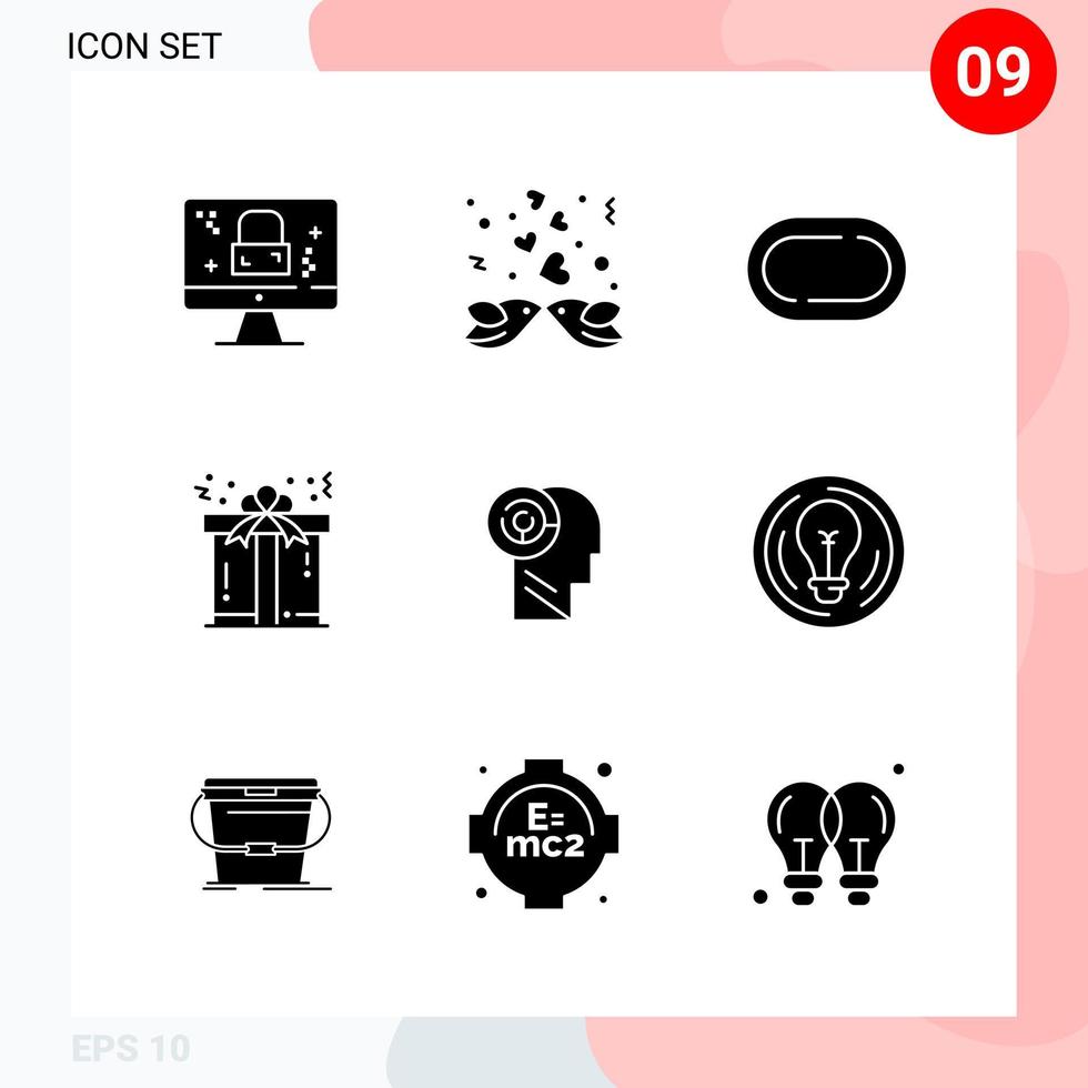 Vector Pack of 9 Icons in Solid Style Creative Glyph Pack isolated on White Background for Web and Mobile