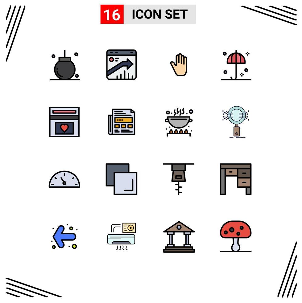 Paquete de 16 líneas llenas de color plano de interfaz de usuario de signos y símbolos modernos de protección de informes de seguridad de paraguas elementos de diseño de vectores creativos editables a mano