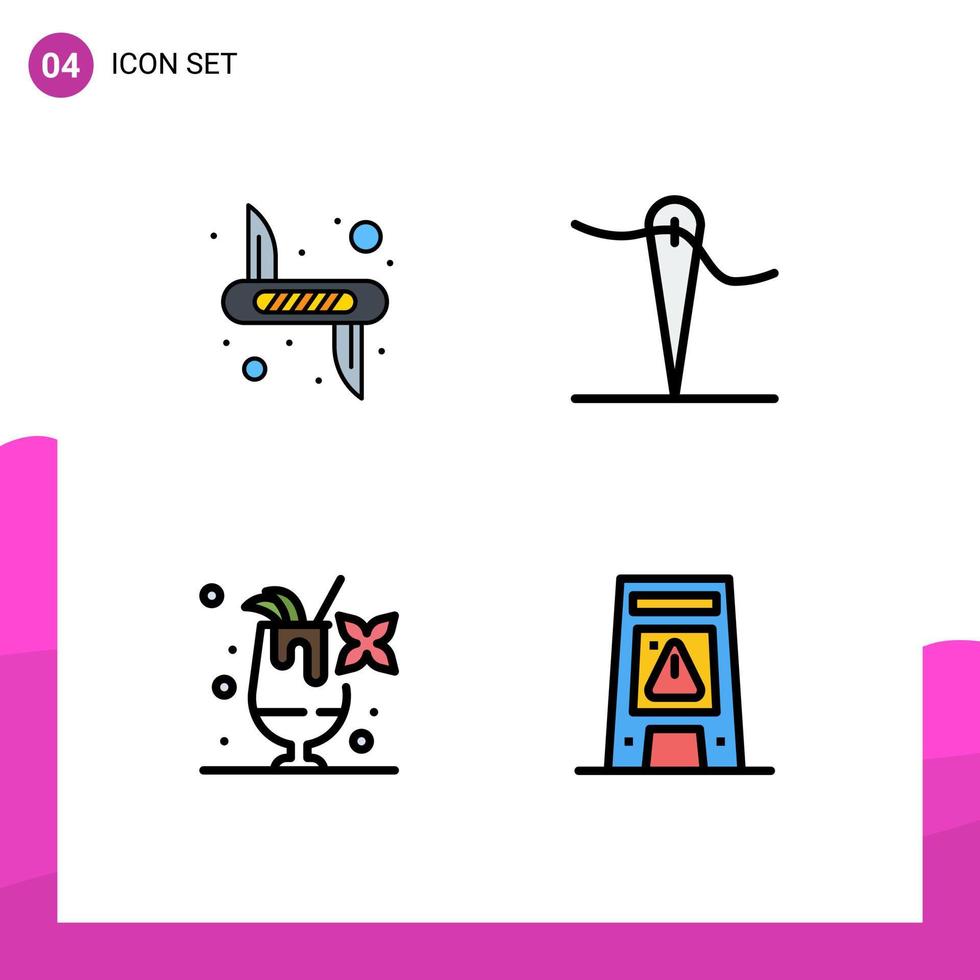 Stock Vector Icon Pack of 4 Line Signs and Symbols for knife food army needle floor Editable Vector Design Elements