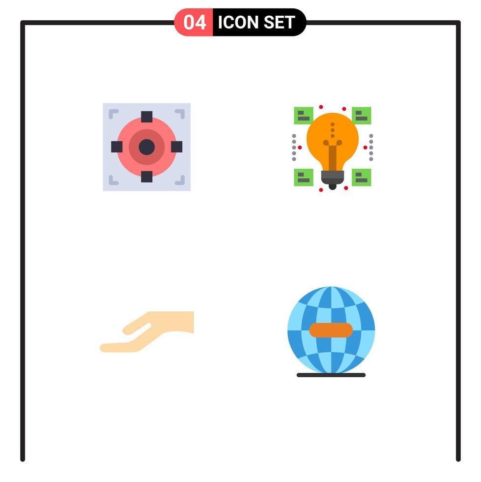 conjunto de 4 paquetes de iconos planos comerciales para el objetivo de la mano objetivo compartir elementos de diseño vectorial editables de la tierra vector