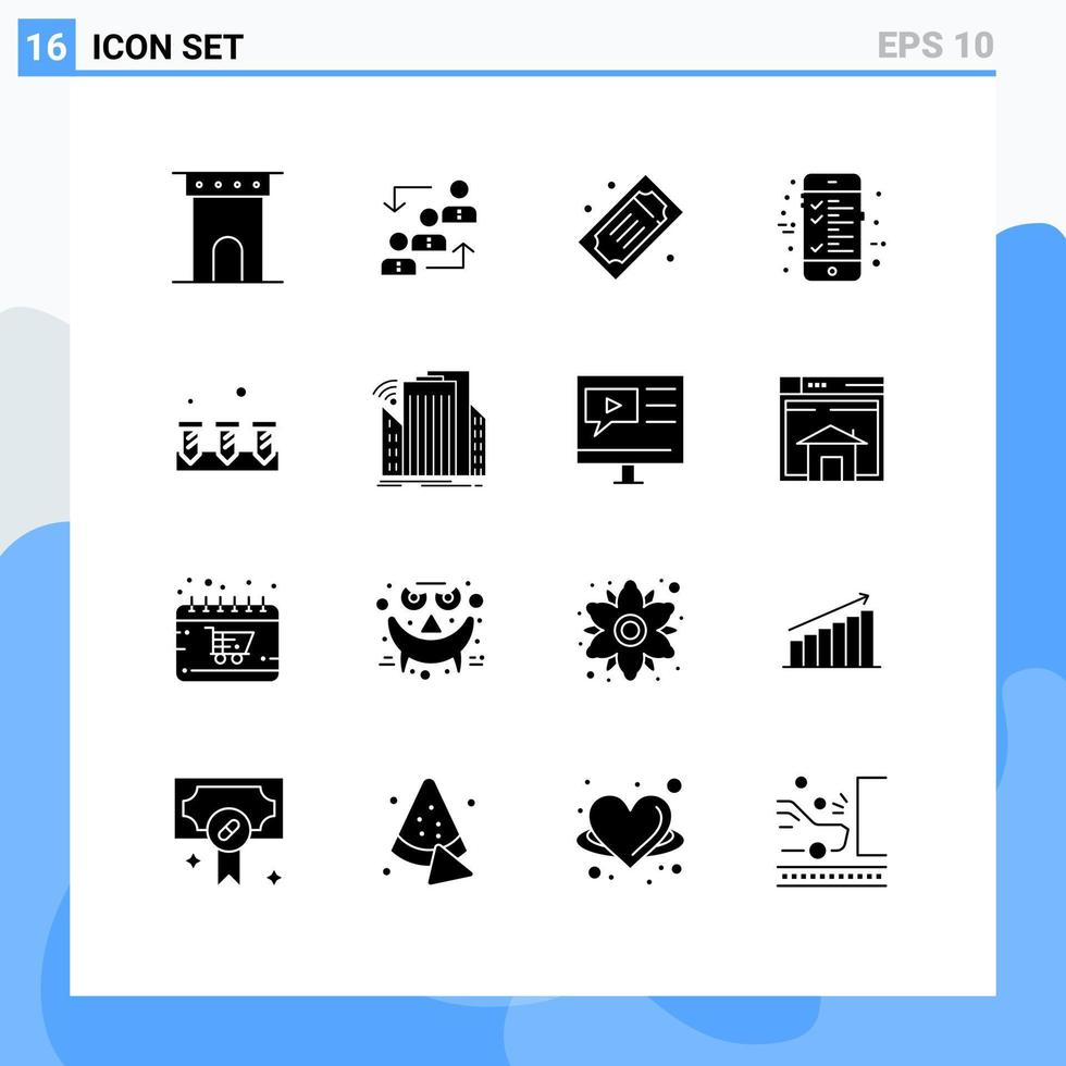 Set of 16 Modern UI Icons Symbols Signs for bill theater tickets ladder movie tickets cinema tickets Editable Vector Design Elements