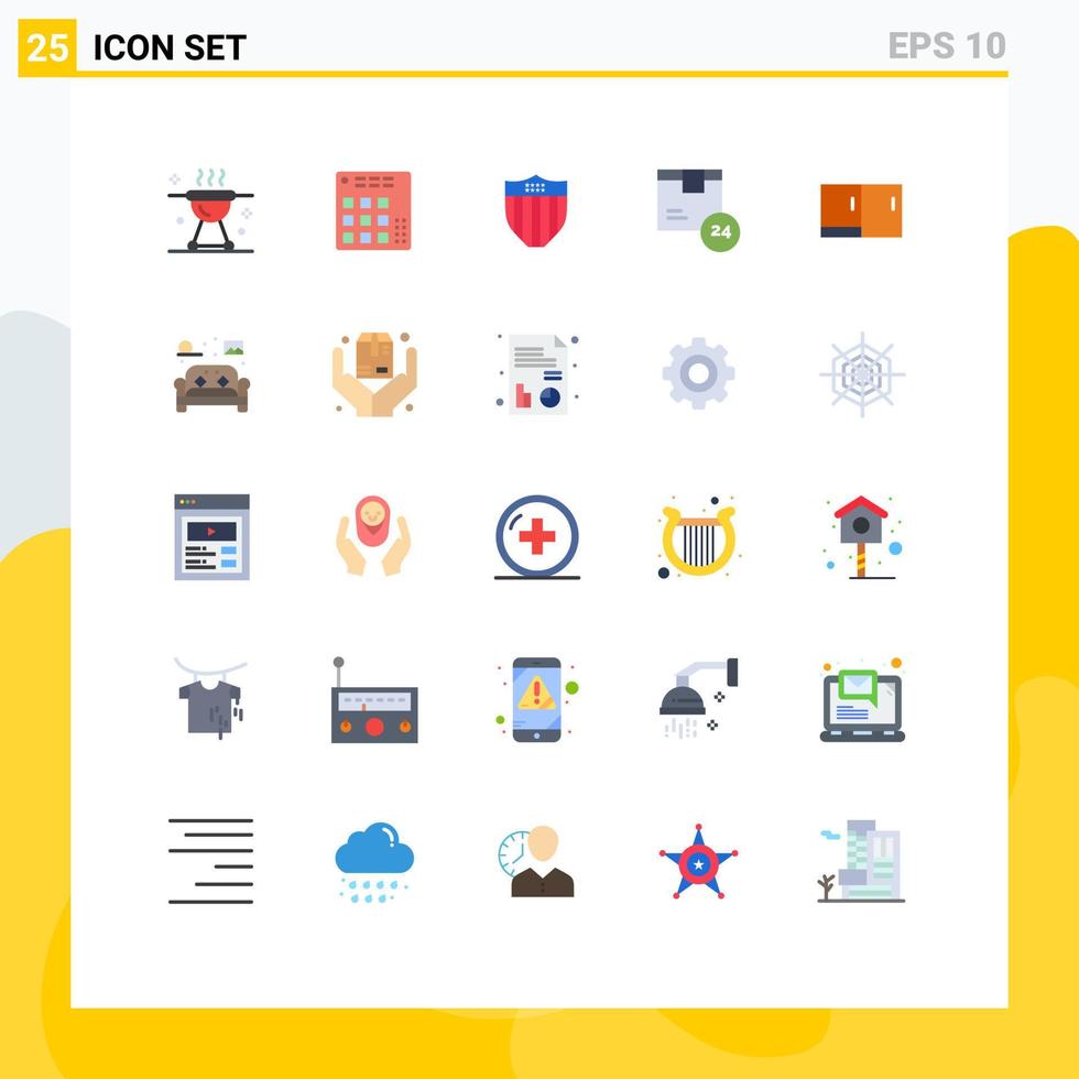paquete de interfaz de usuario de 25 colores planos básicos de entrega de envío elementos de diseño vectorial editables de seguridad en vivo vector