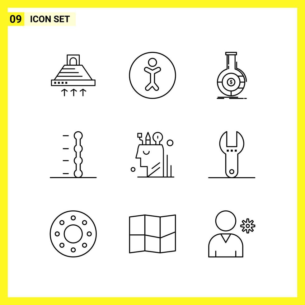 9 conjunto de iconos símbolos de línea simple signo de esquema en fondo blanco para aplicaciones móviles de diseño de sitios web y medios impresos vector