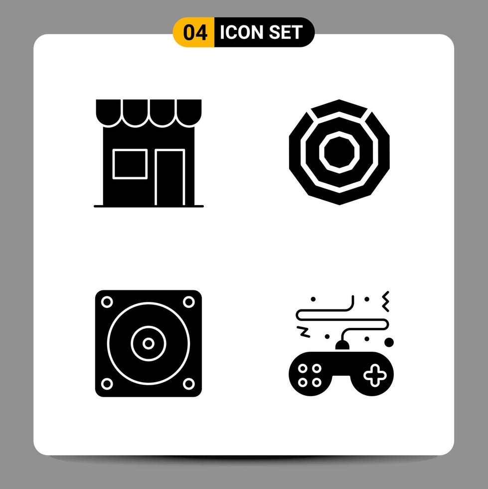 4 Black Icon Pack Glyph Symbols Signs for Responsive designs on white background 4 Icons Set vector