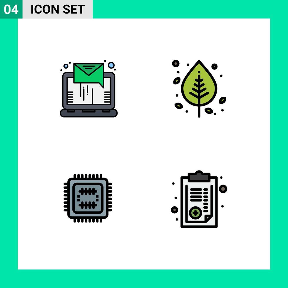 Set of 4 Vector Filledline Flat Colors on Grid for email system sending leaf technology Editable Vector Design Elements