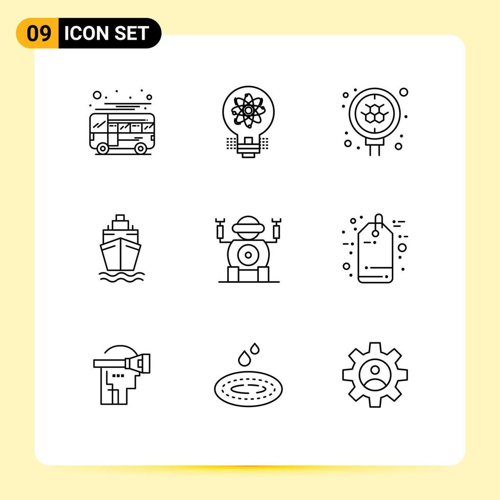 9 Universal Outline Signs Symbols of robot swim solution ship science Editable Vector Design Elements