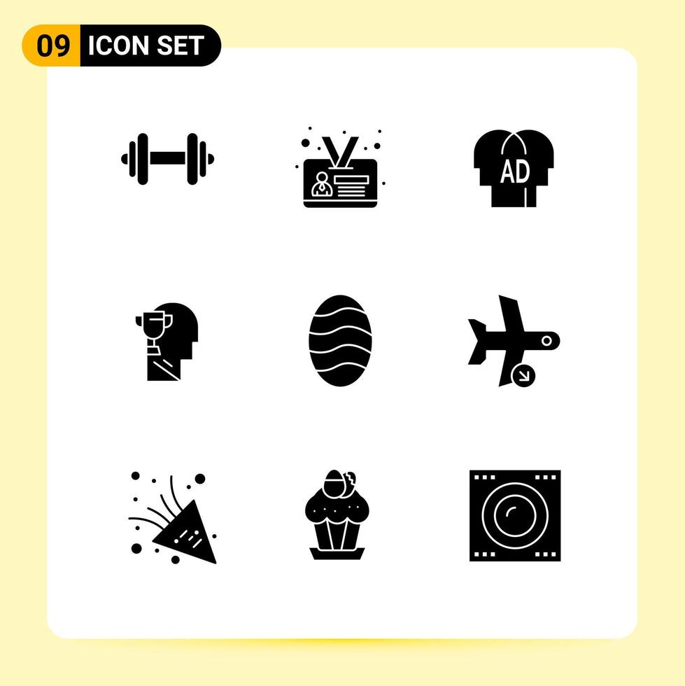 Pack of 9 creative Solid Glyphs of food baking knowledge head brian Editable Vector Design Elements