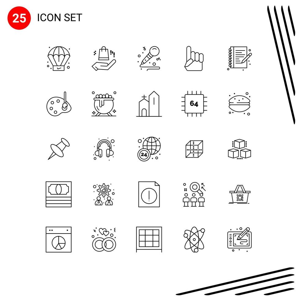 Editable Vector Line Pack of 25 Simple Lines of note book hobby hobbies hobbies usa Editable Vector Design Elements