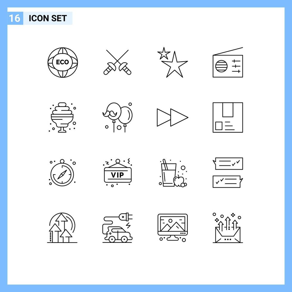 16 Thematic Vector Outlines and Editable Symbols of balloon food abstract cocktail radio Editable Vector Design Elements