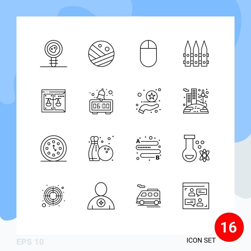 16 Universal Outlines Set for Web and Mobile Applications digital copyright hardware business gardening Editable Vector Design Elements