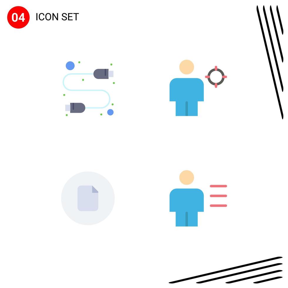 paquete de 4 signos y símbolos de iconos planos modernos para medios de impresión web, como documentos de cable, elementos básicos de diseño de vectores editables humanos humanos