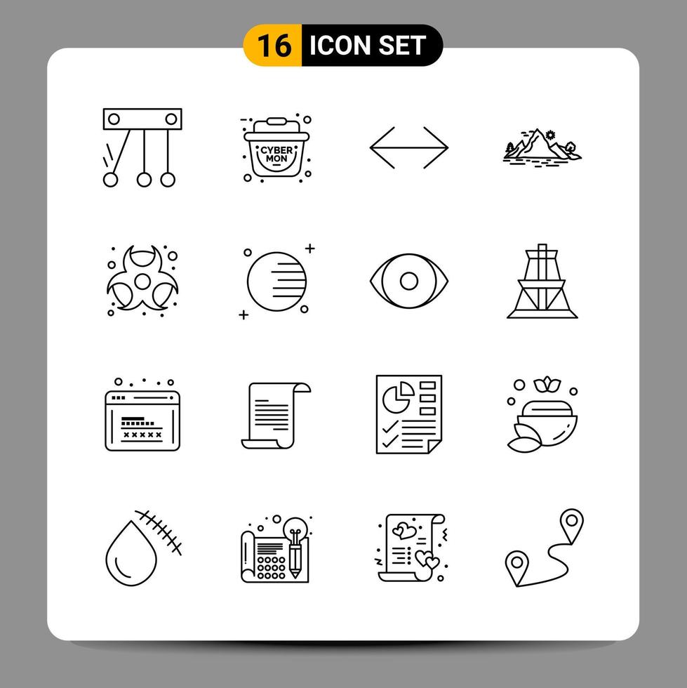 16 Black Icon Pack Outline Symbols Signs for Responsive designs on white background 16 Icons Set vector