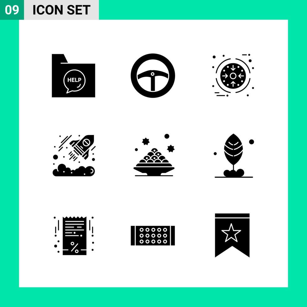 paquete de 9 símbolos de glifo de conjunto de iconos de estilo sólido para imprimir signos creativos aislados en fondo blanco 9 conjunto de iconos vector