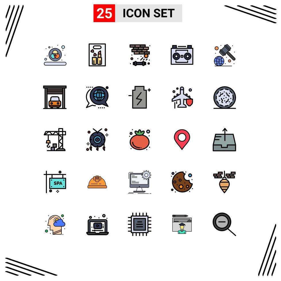 Set of 25 Modern UI Icons Symbols Signs for laws sound recording breaker digital recording audio tape Editable Vector Design Elements