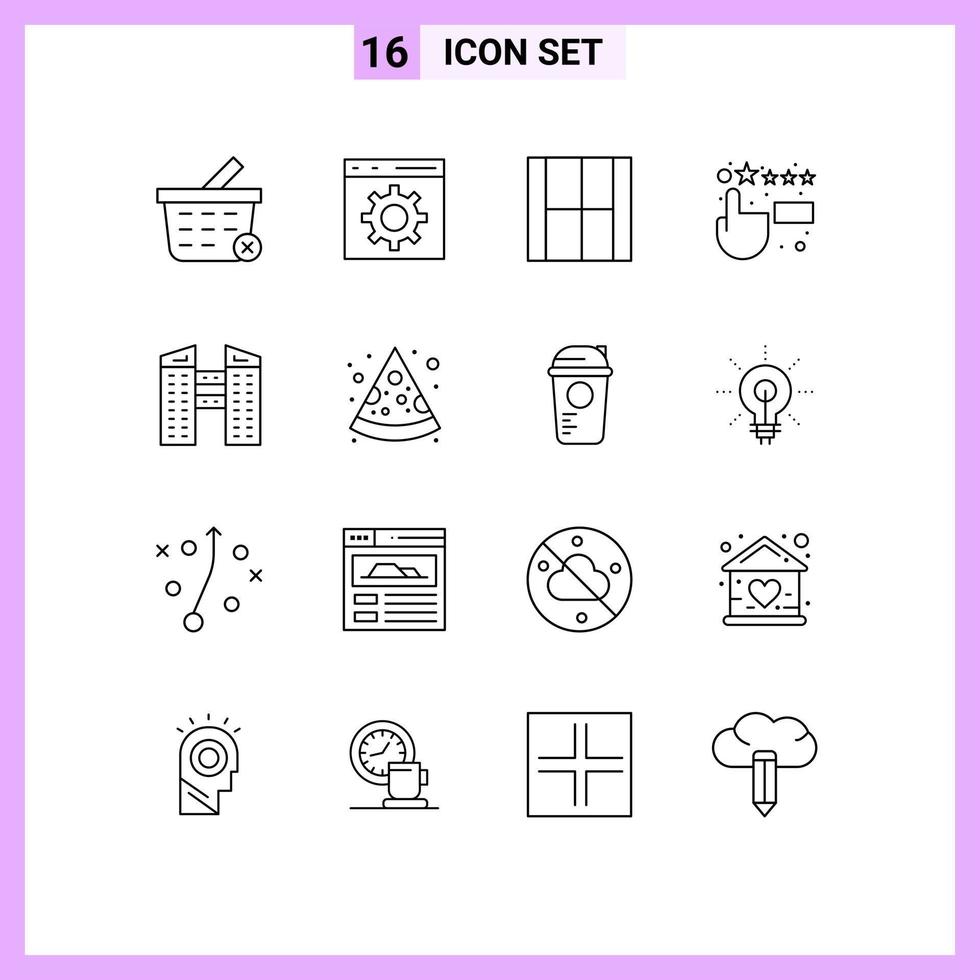 16 Universal Outline Signs Symbols of construction buildings design feedback customer satisfaction Editable Vector Design Elements