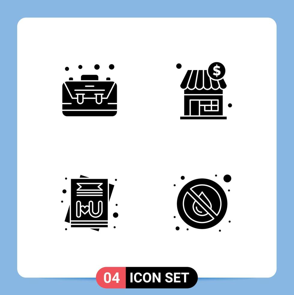 Pack of 4 Modern Solid Glyphs Signs and Symbols for Web Print Media such as bag card case shopping message Editable Vector Design Elements