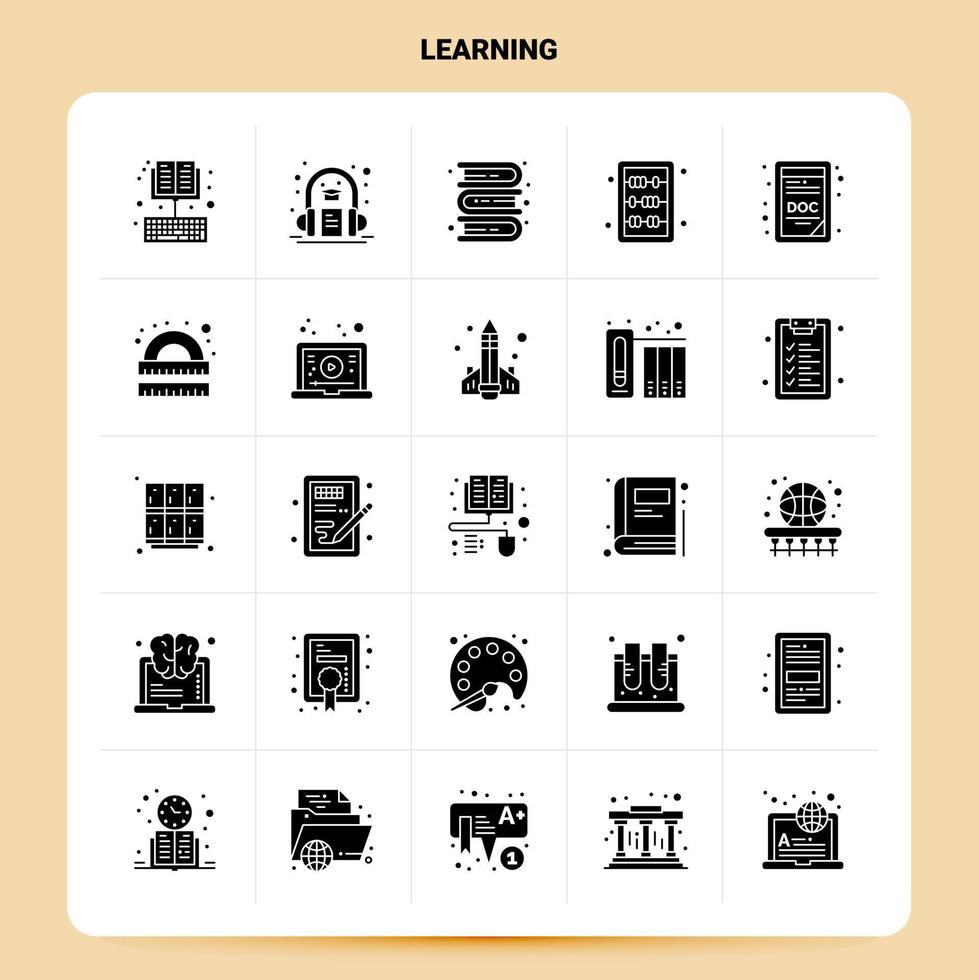 Solid 25 Learning Icon set Vector Glyph Style Design Black Icons Set Web and Mobile Business ideas design Vector Illustration