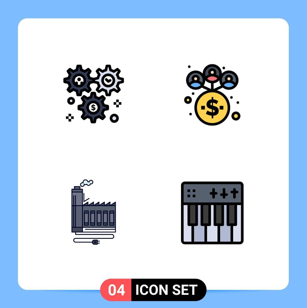 4 Thematic Vector Filledline Flat Colors and Editable Symbols of cog resource configuration management factory Editable Vector Design Elements