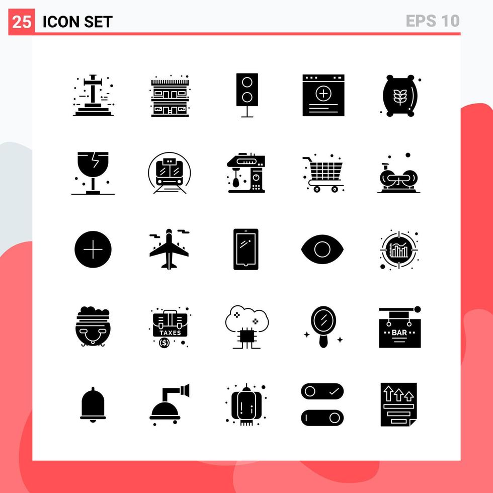 colección de 25 iconos vectoriales en estilo sólido símbolos de glifos modernos para web y móvil signo de icono sólido aislado en fondo blanco 25 iconos vector