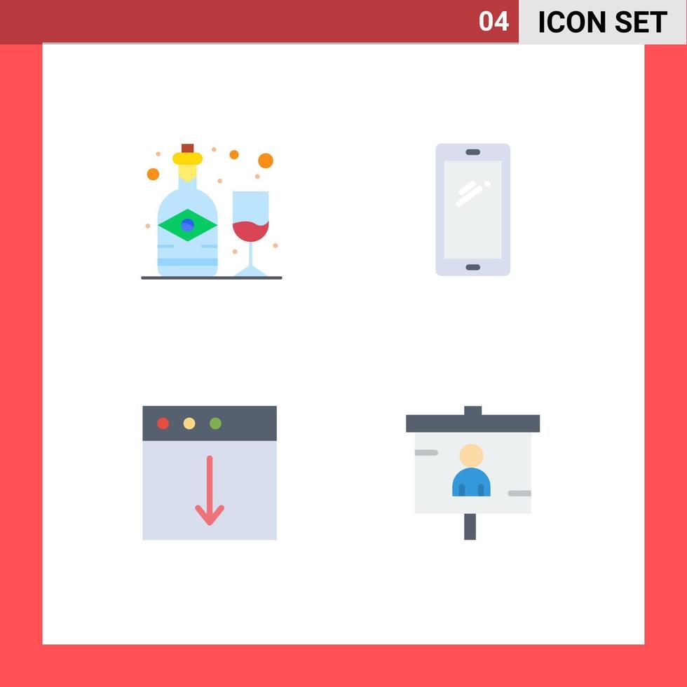 4 Universal Flat Icons Set for Web and Mobile Applications alcohol app glass mobile export Editable Vector Design Elements