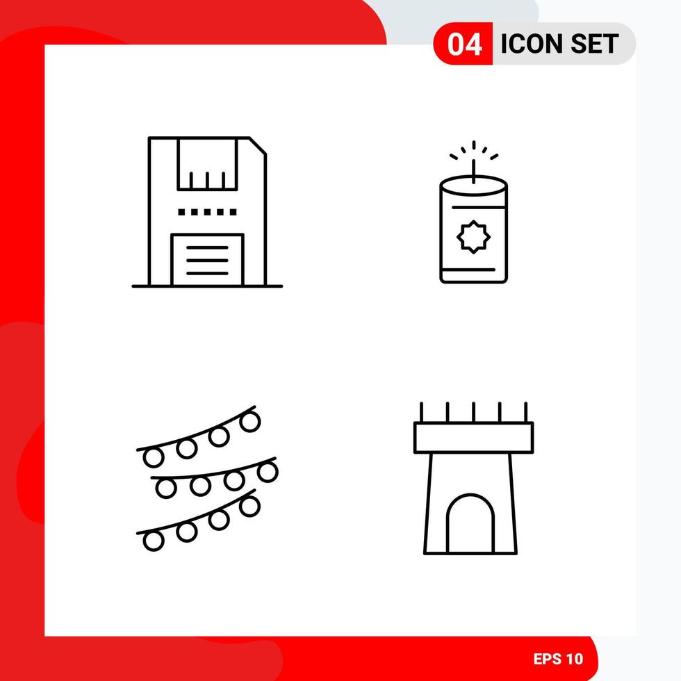 Creative Set of 4 Universal Outline Icons isolated on White Background vector