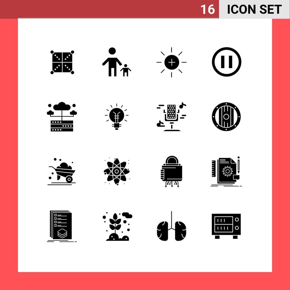 Set of 16 Vector Solid Glyphs on Grid for database music father media ui Editable Vector Design Elements