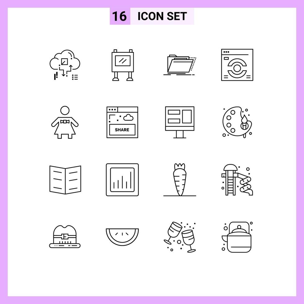 Outline Pack of 16 Universal Symbols of bow tie web poster web page files Editable Vector Design Elements