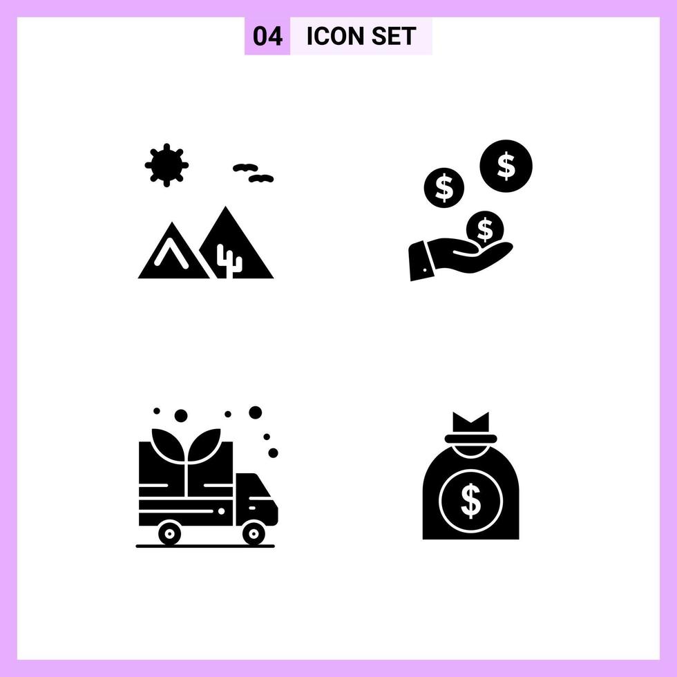 4 Icons in Solid Style Glyph Symbols on White Background Creative Vector Signs for Web mobile and Print