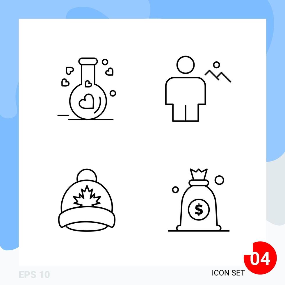 Modern Pack of 4 Icons Line Outline Symbols isolated on White Backgound for Website designing vector