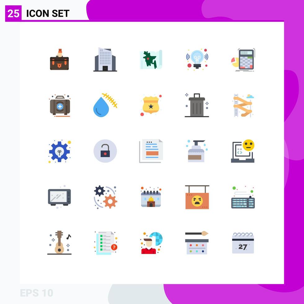 Pack of 25 Modern Flat Colors Signs and Symbols for Web Print Media such as solution business office idea world Editable Vector Design Elements