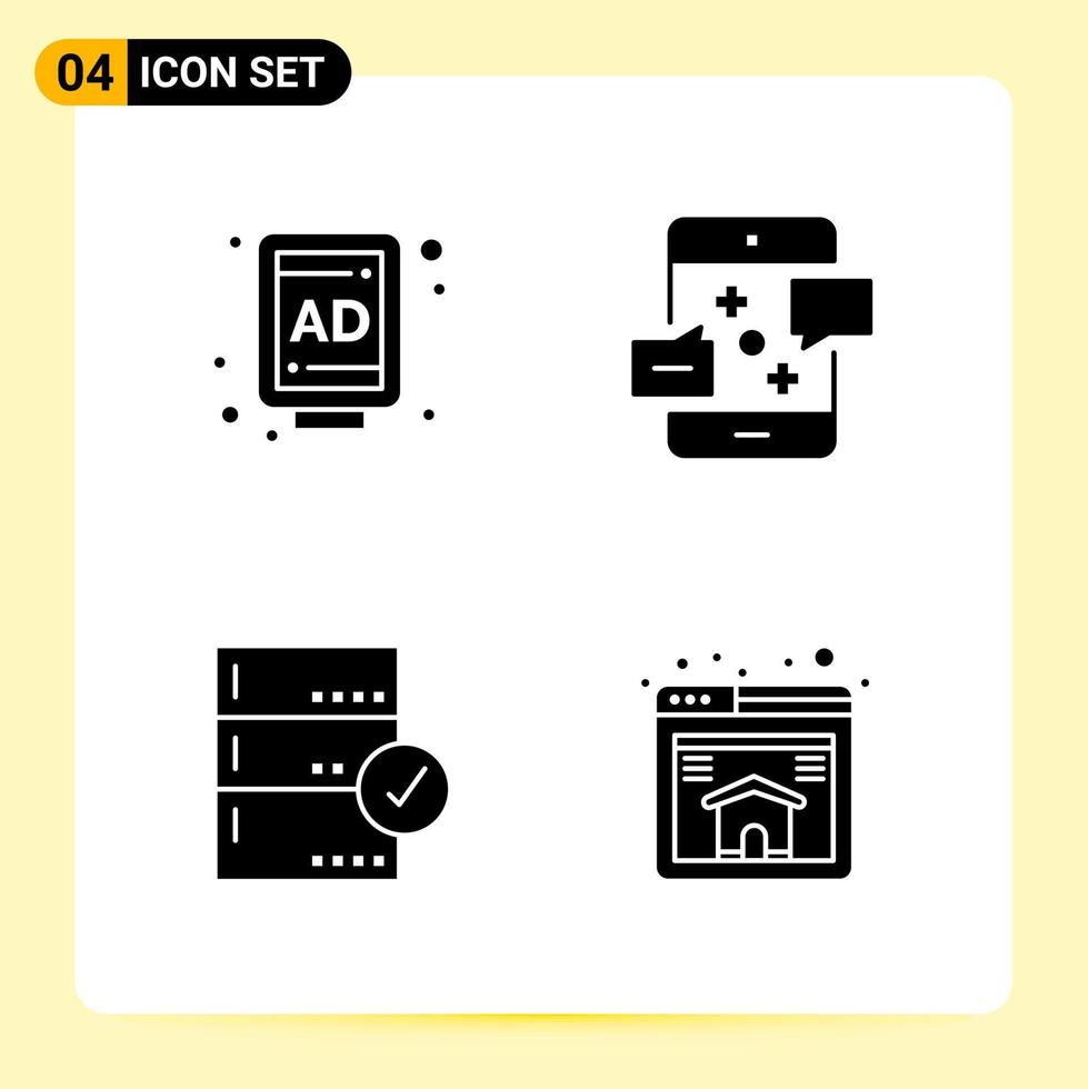 4 Creative Icons for Modern website design and responsive mobile apps 4 Glyph Symbols Signs on White Background 4 Icon Pack vector