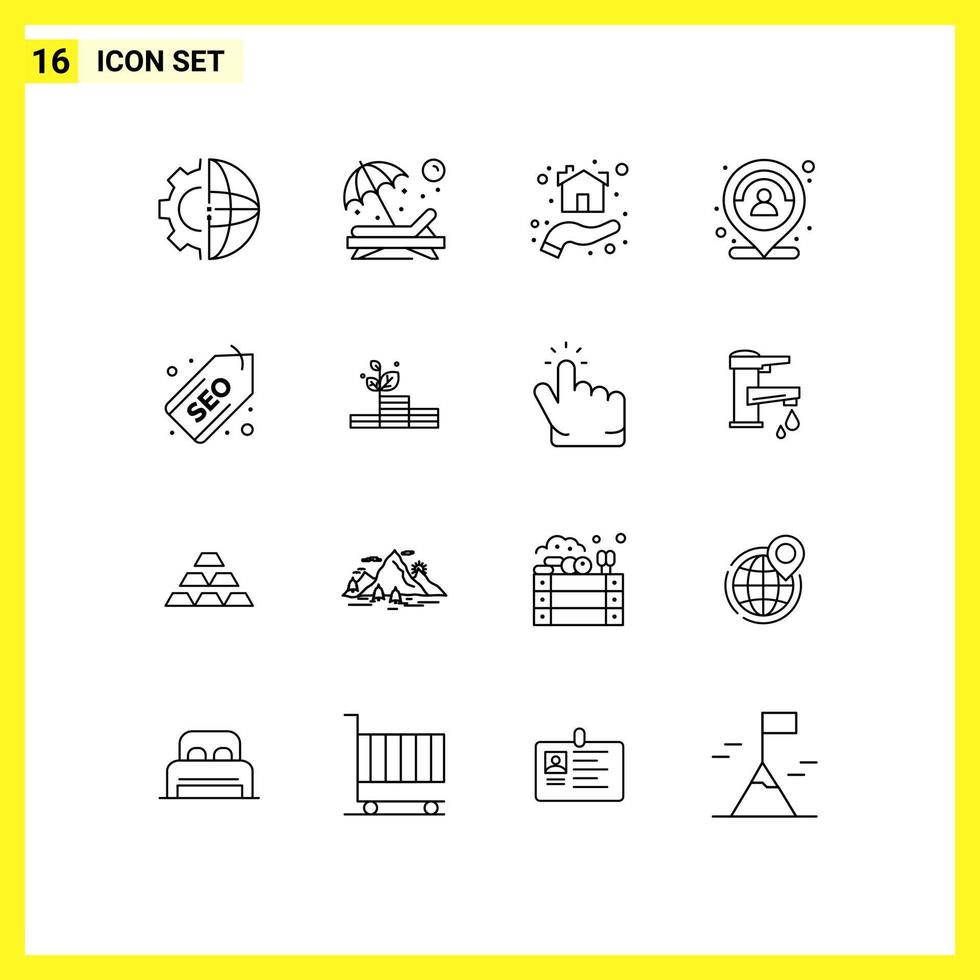 16 Thematic Vector Outlines and Editable Symbols of map customer sun shelter home Editable Vector Design Elements
