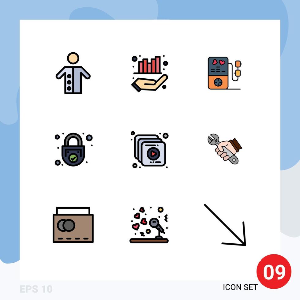Stock Vector Icon Pack of 9 Line Signs and Symbols for collection secure hand safe lock Editable Vector Design Elements