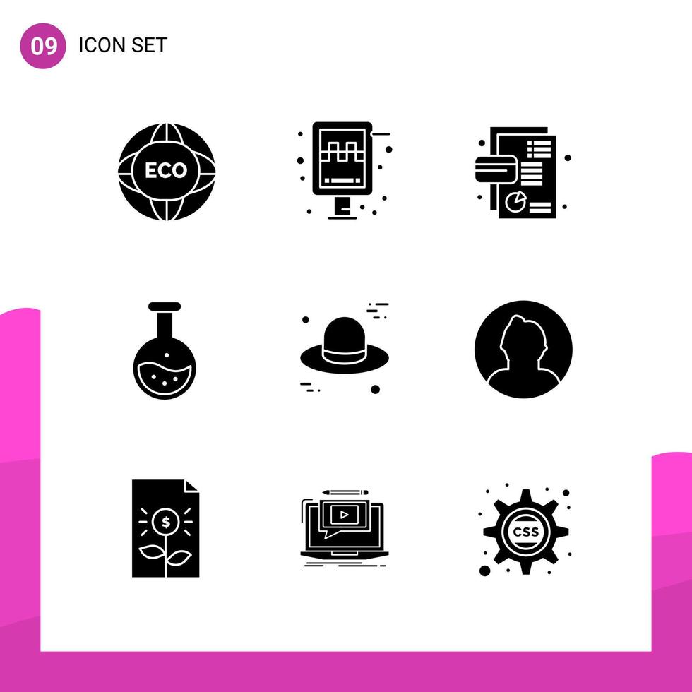 paquete de conjunto de iconos de glifo de 9 iconos sólidos aislados en fondo blanco para aplicaciones móviles y de impresión de diseño de sitios web receptivos vector