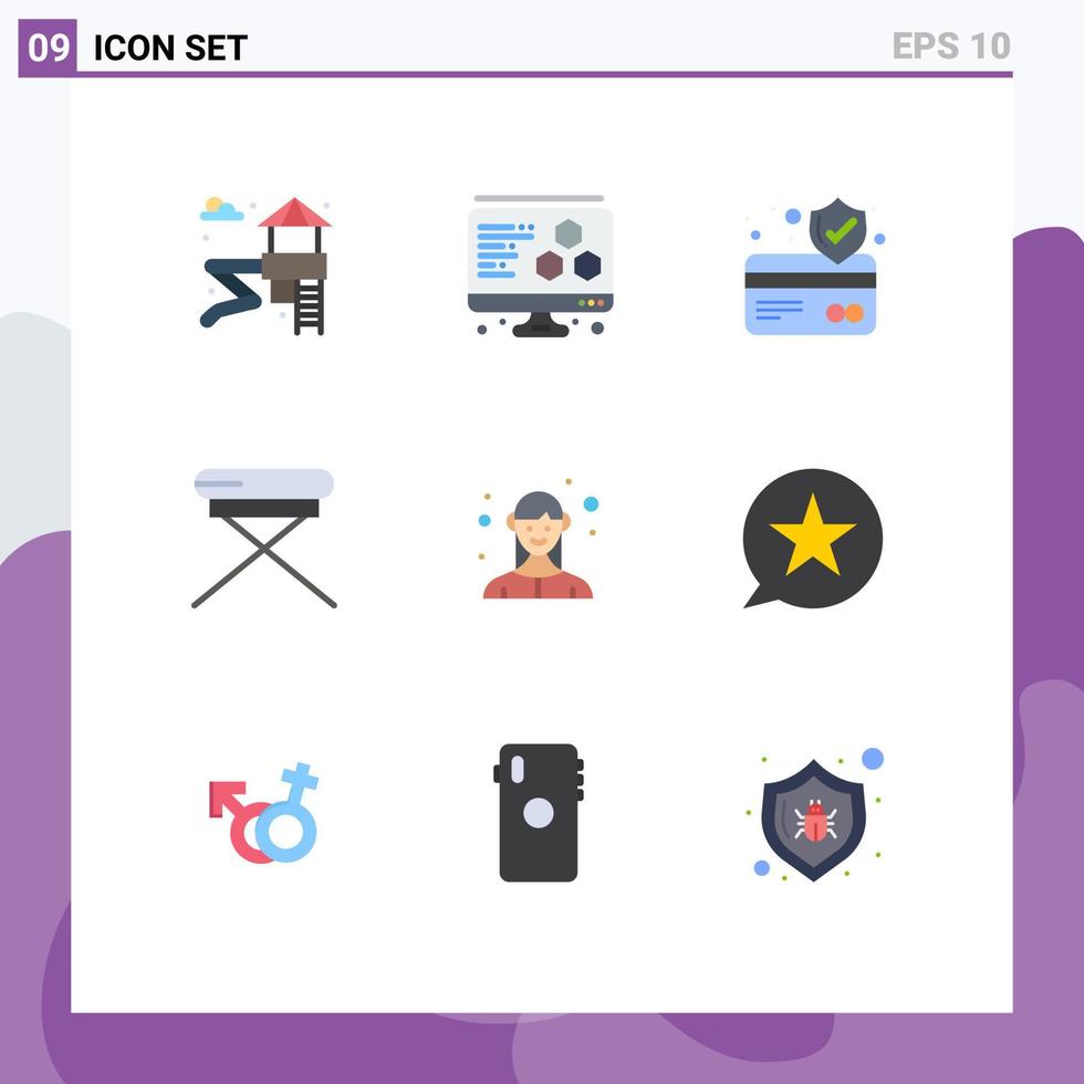 Group of 9 Flat Colors Signs and Symbols for favorite business chair lady employee Editable Vector Design Elements