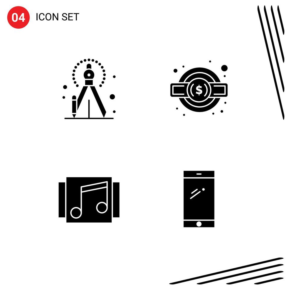 Modern Set of 4 Solid Glyphs and symbols such as precision music gear service legal songs Editable Vector Design Elements