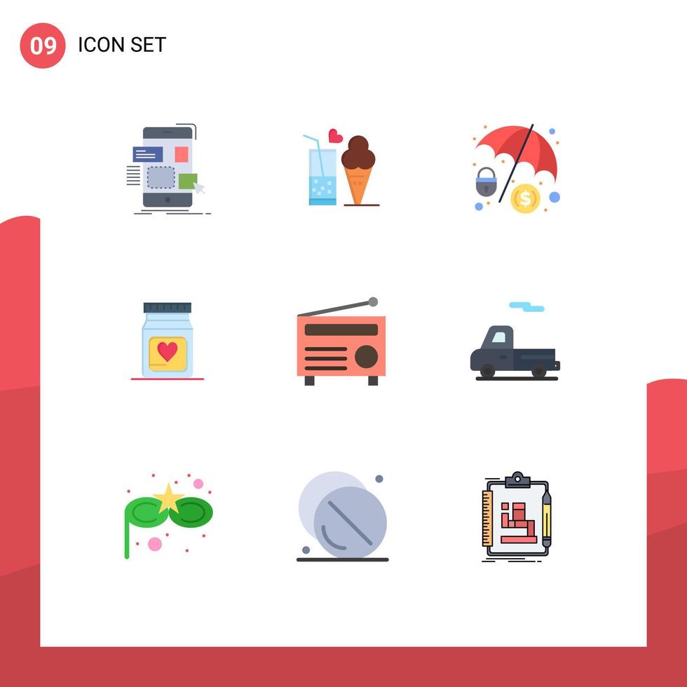 Stock Vector Icon Pack of 9 Line Signs and Symbols for radio heart ice cream love hacker Editable Vector Design Elements