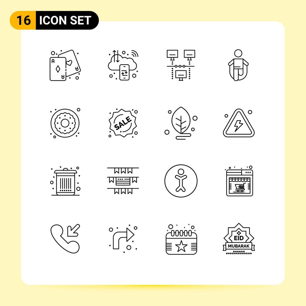 Modern Set of 16 Outlines Pictograph of skipping jumping internet jump technology Editable Vector Design Elements