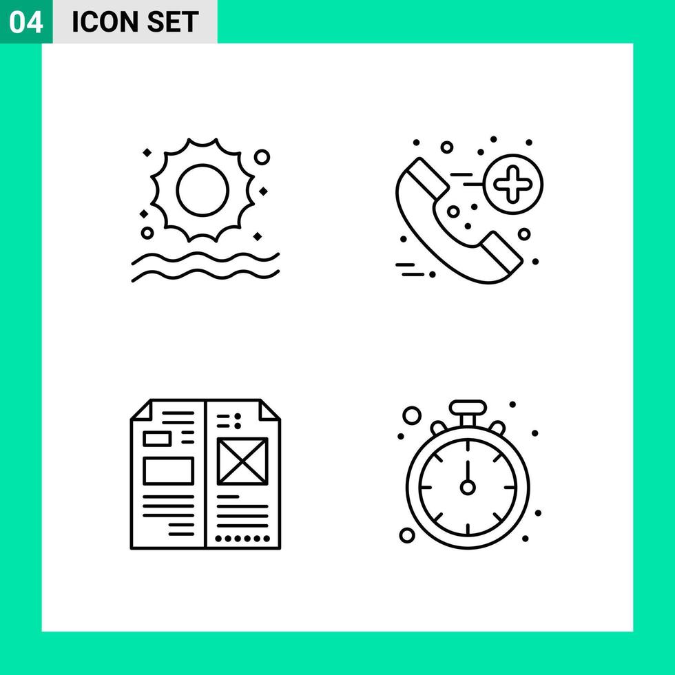 paquete de 4 iconos de estilo de línea establece símbolos de esquema para imprimir signos creativos aislados en fondo blanco 4 conjunto de iconos vector