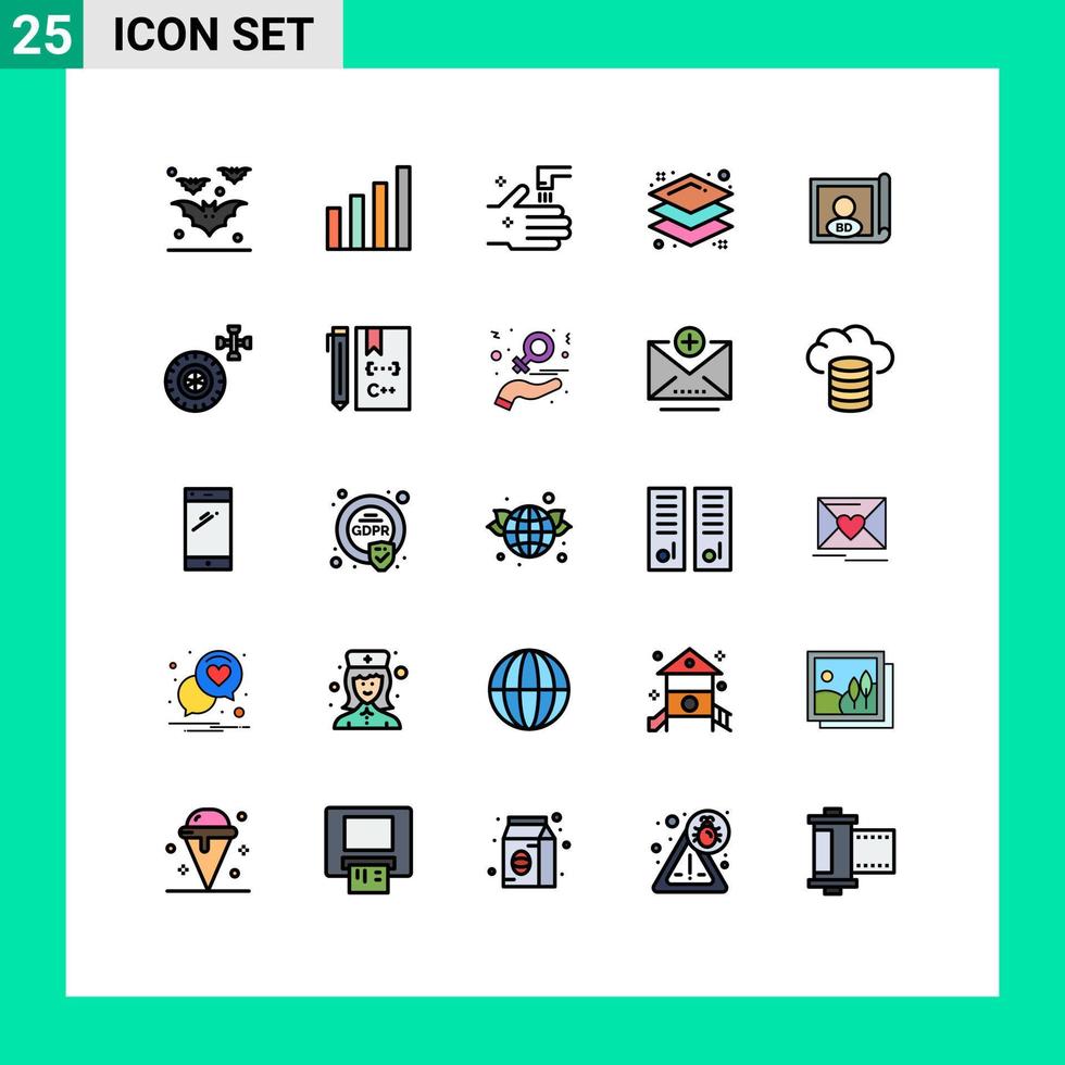 Modern Set of 25 Filled line Flat Colors Pictograph of flag bangladesh bathroom layers design Editable Vector Design Elements
