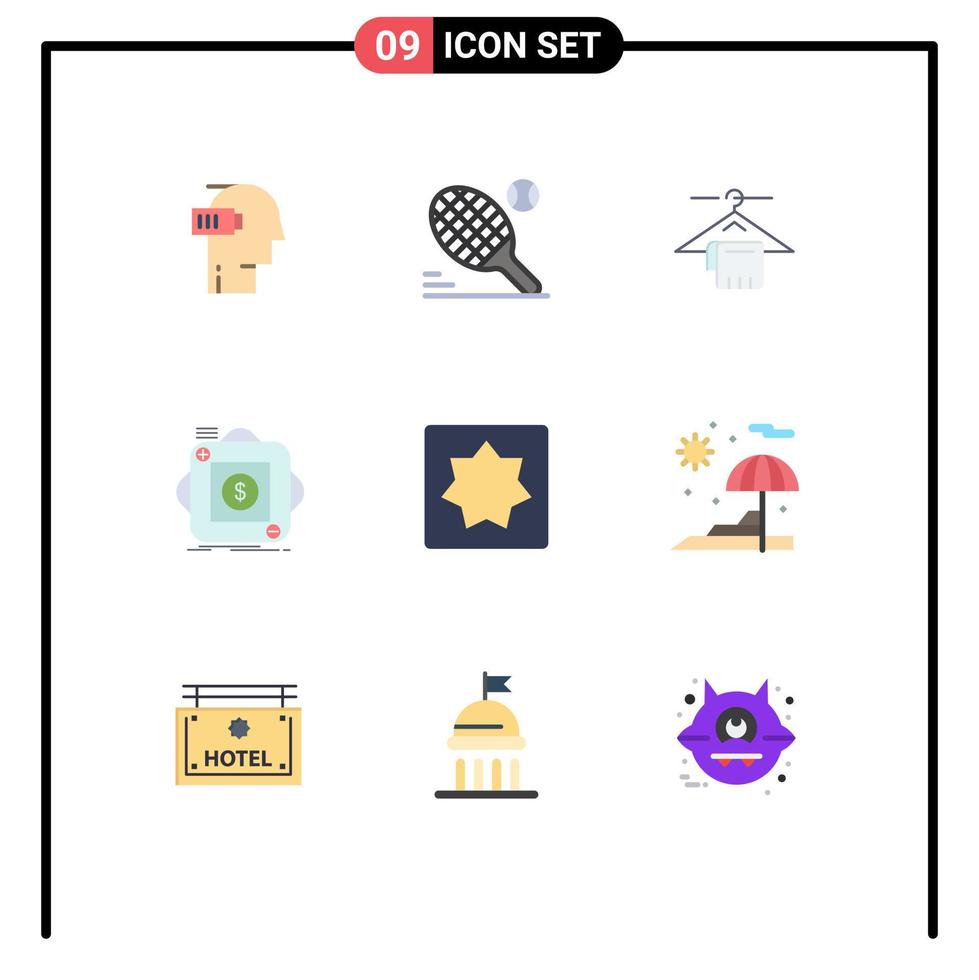 Modern Set of 9 Flat Colors Pictograph of mobile app sport store hotel Editable Vector Design Elements