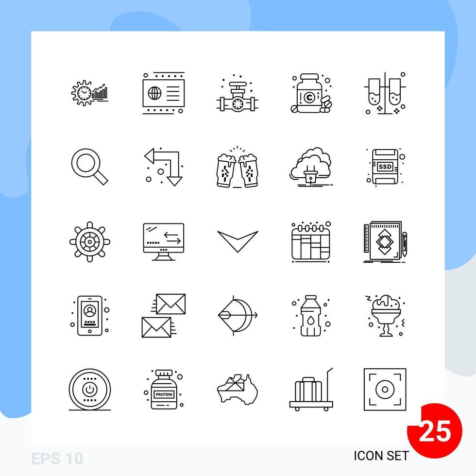 Modern Pack of 25 Icons Line Outline Symbols isolated on White Backgound for Website designing vector