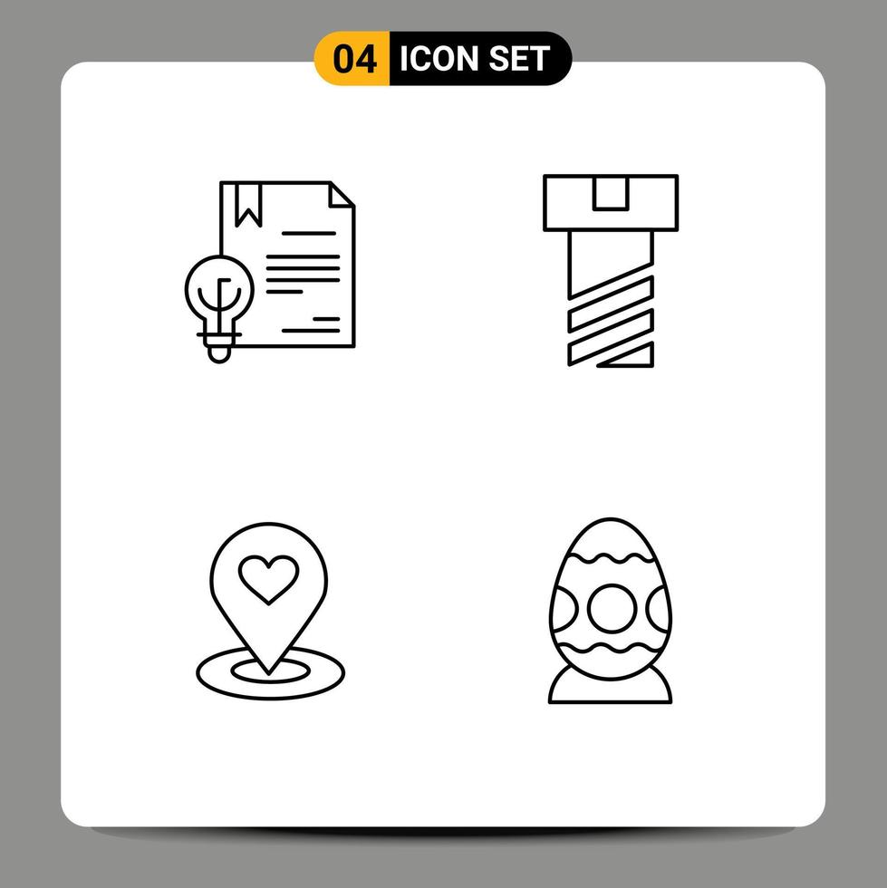 Group of 4 Modern Filledline Flat Colors Set for business location finder invention nut heart Editable Vector Design Elements