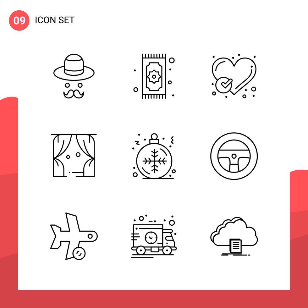 Pack of 9 Universal Outline Icons for Print Media on White Background vector