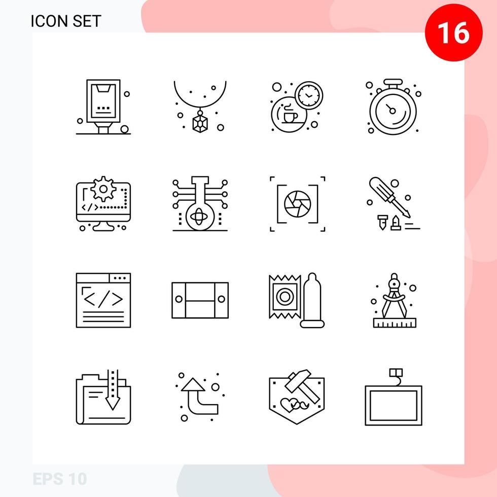 Vector Pack of 16 Icons in Line Style Creative Outline Pack isolated on White Background for Web and Mobile