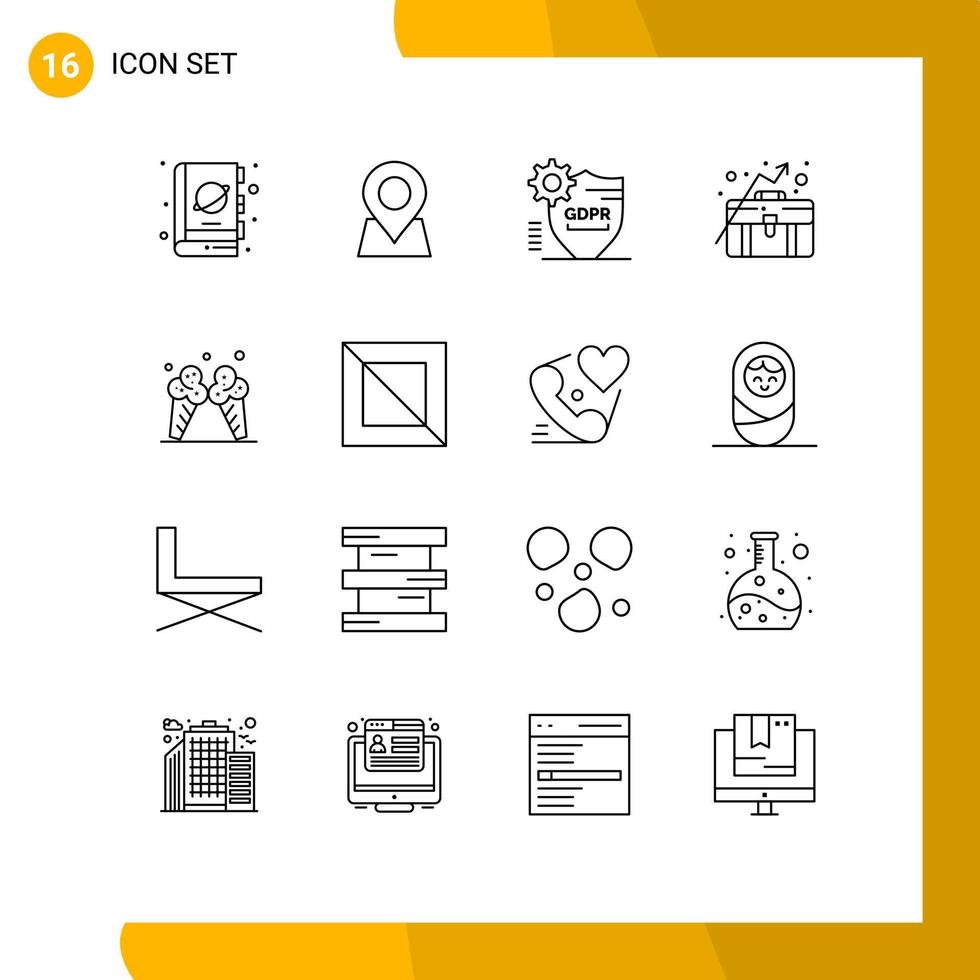 conjunto de pictogramas de 16 esquemas simples de elementos de diseño de vector editables seguros de negocio de pin de crecimiento empresarial de crecimiento
